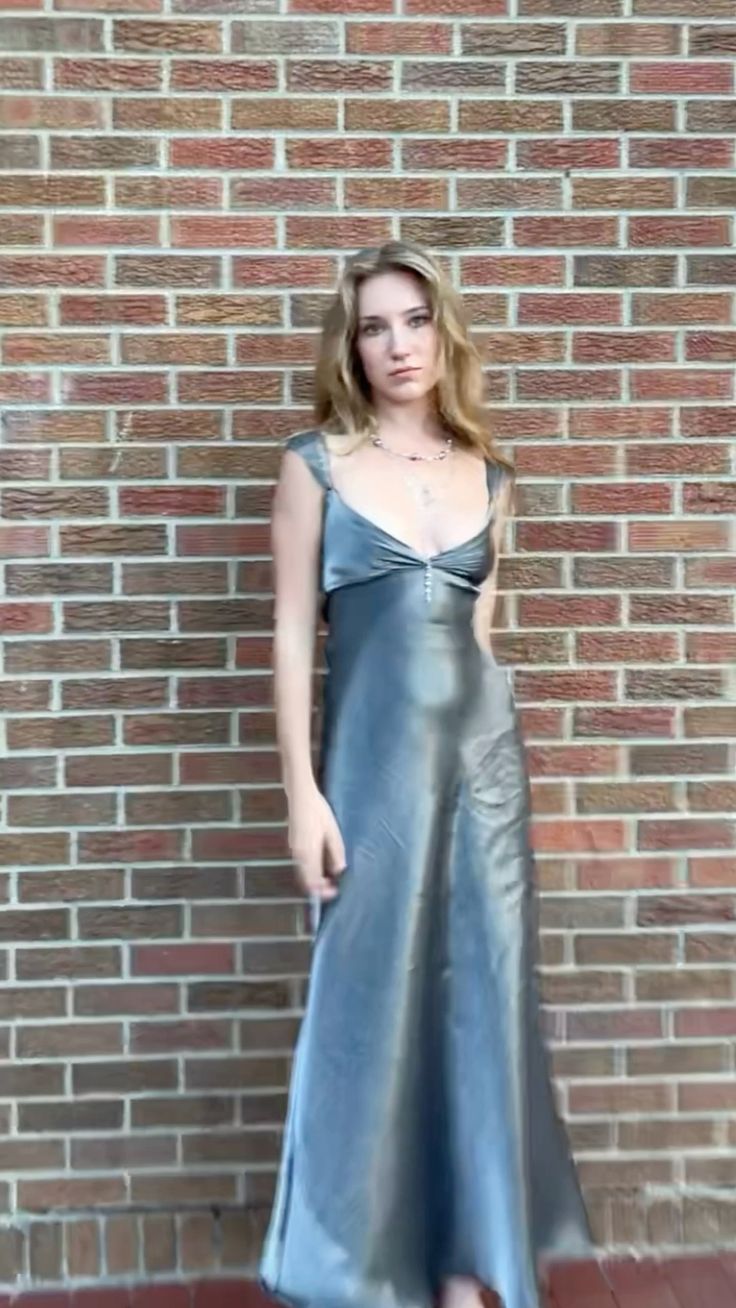 Silber Vintage Mode Elegante Lange Satin Formale Ballkleid Abendkleid Partykleid nv3646