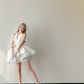 White Halter Deep V Bubble Mini Wedding Dress With 3D Flower  NV7142