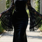 NiceVestidos-_Gothic off-the-shoulder lace gown, long velvet, witch-inspired elegance NV6012