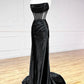 Simple and elegant off-shoulder satin black long satin ball gown evening dress nv2752