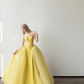 Bright Yellow Strapless Notch V Prom Gown Satin Choker Neck Layered Tulle A Line Evening Dress  NV7156