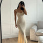 Light Yellow Lace Tulle Elegant Mermaid Sleeveless Off-shoulder Dress Ball Gown Evening Dress nv1892