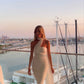 Robe de soirée longue en satin blanc simple et élégante nv2411