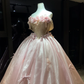 Pink Off Shoulder Organza Ball Gown, Lace Corset Dress with 3D Rose Flowers and Handmade Bows  NV7095