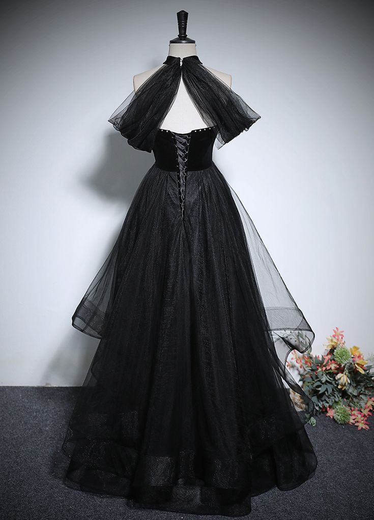 Robe de bal noire chic et magnifique en perles et strass, coupe trapèze/princesse, col haut, sans manches, dos nu, longueur au sol/longue, robe de soirée formelle, nv2643