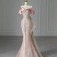 Pink White Shiny Sequins Long Mermaid Fishtail Elegant Tulle Ball Gown Evening Dress Party Dress nv3250