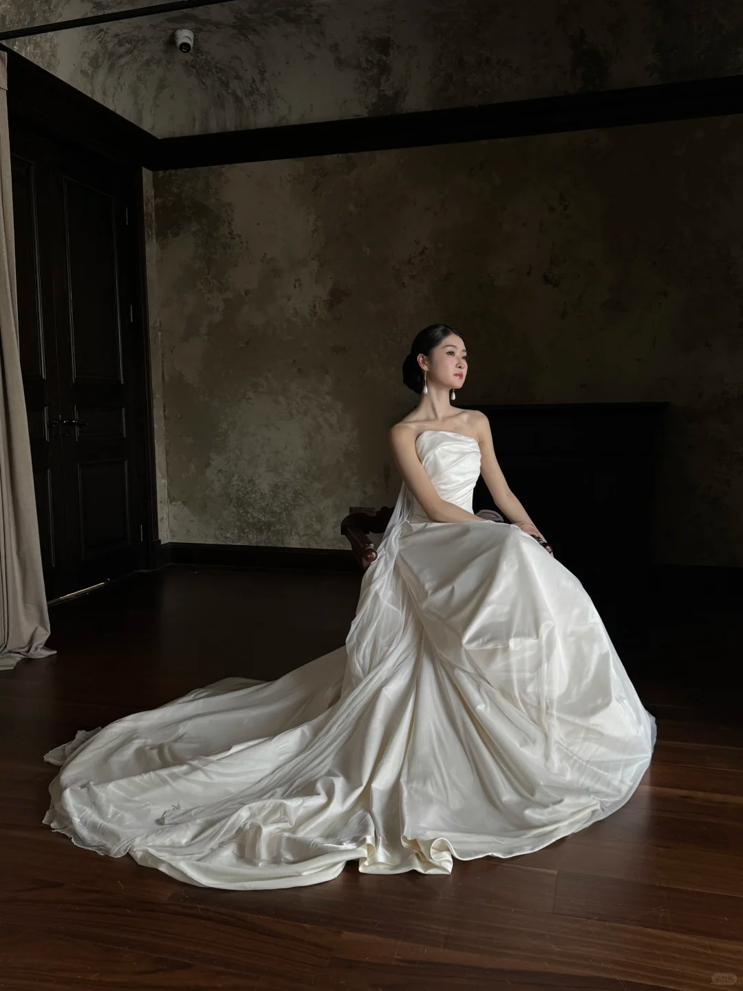Ivory Strapless Draped Ruched Satin A-Line Wedding Gown  NV7190