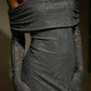 Champagner-gold/graues, mit Pailletten besetztes, langes, schulterfreies Ballkleid mit langen Ärmeln, Partykleid NV5295
