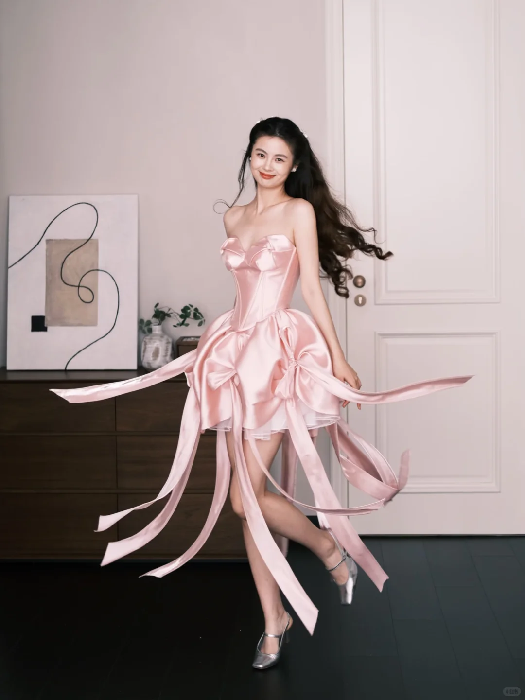 Sweetheart Pink Satin Short Bow Cocktail Dress  NV7277