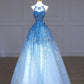 Blaues luxuriöses, mit Perlen besetztes, funkelndes, wunderschönes Brautkleid, mit Perlen und Pailletten besetztes, bodenlanges Prinzessinnen-Ballkleid nv5060