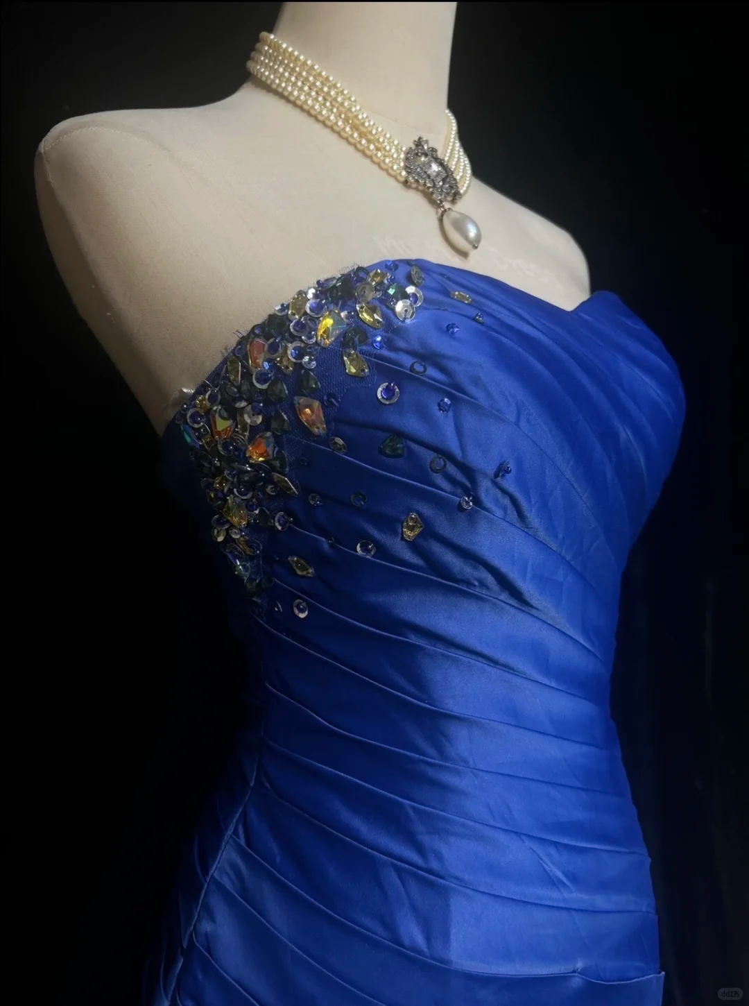 Strapless Royal Blue Homecoming Dress Pleated Satin Mini Formal Gown with Rhinestone Beading  NV6888