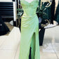Grün Wunderschöne Glänzende Exquisite Perlen Lange satin Slit Elegante Sexy Ballkleid Abendkleid Party Kleid nv4147