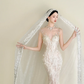 White Mermaid Beaded Sequin Wedding Dress Illusion V Neck High Slit Bridal Gown  NV7181