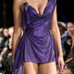Lila funkelnde One-Shoulder-Mode Sexy kurzes Satin Homecoming-Kleid Cocktailparty-Kleid nv5064