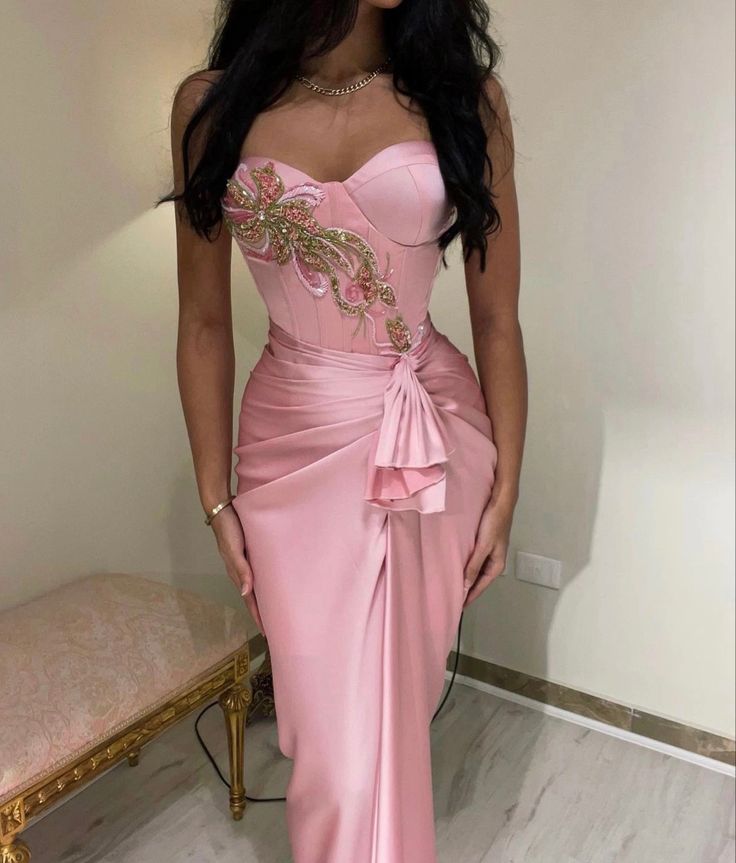 Pink Gorgeous Exquisite Strapless Sweetheart Neck Beaded Pleated Long Ball Gown Evening Dress Prom Dress nv3229