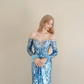 Ice Blue Sequin Off Shoulder Mermaid Prom Gown Long Sleeve Feather Formal Dress  NV7170