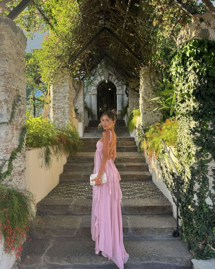 Robe de soirée longue en mousseline de soie rose Ocean Goddess nv4762