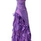 Robe de soirée longue en satin violet foncé, élégante et raffinée, à bretelles spaghetti et perles, style rétro, nv3627