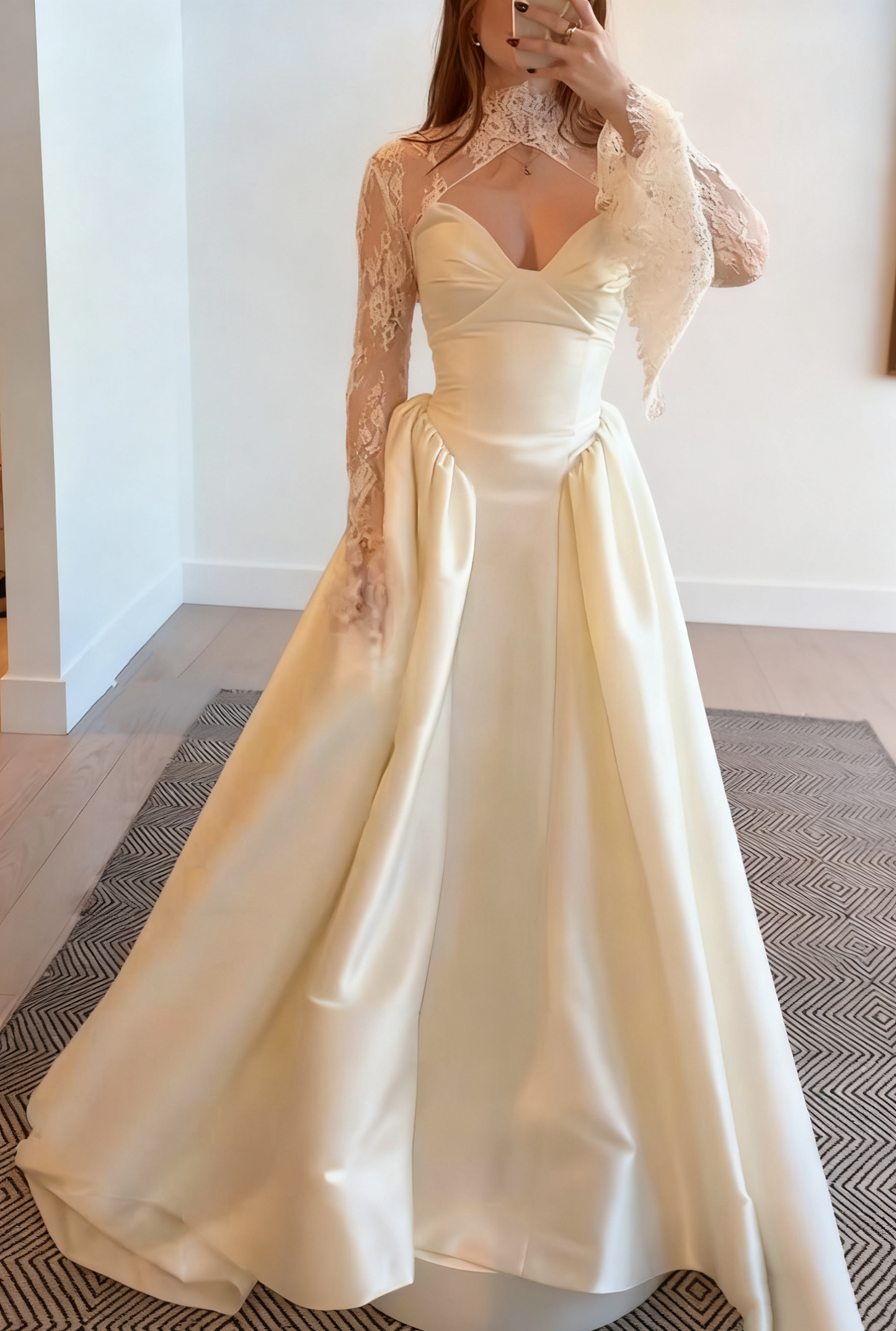 NiceVestidos - Robe de mariée longue blanche en dentelle à manches longues NV5837