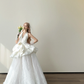White Halter A Line Wedding Gown Deep V Satin 3D Flower Ruffle Lace Bridal Dress  NV7148