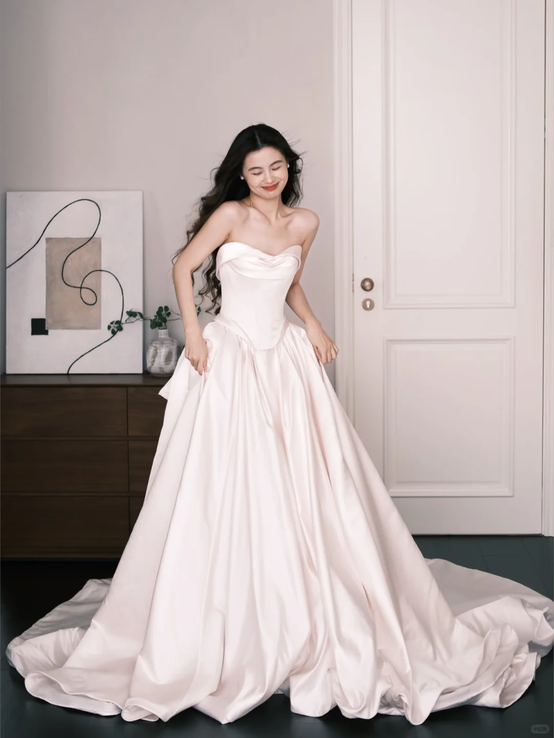 Light Blush Pink Strapless Satin Ball Gown Wedding Dress Bridal Gown  NV7223