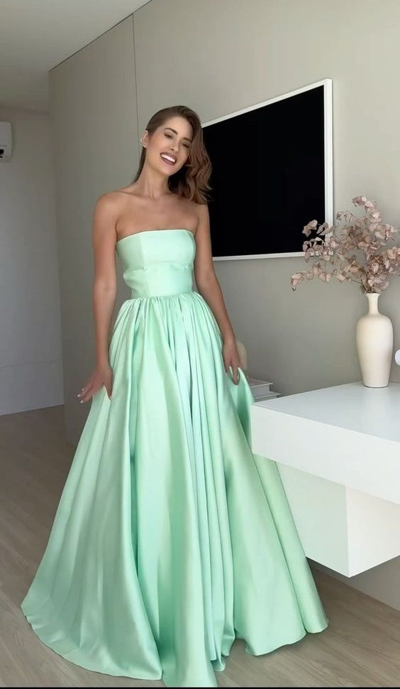 Green simple elegant A-line tube top long dress prom dress evening dress party dress nv2504