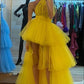 Yellow tulle layered fashion unique maxi dress long ball gown evening dress nv2669