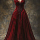 Burgundy gorgeous exquisite beaded applique A-line  prom dress long velvet ball gown evening dress nv3367