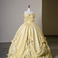 Robe de soirée en satin jaune, magnifique, élégante et exquise, en dentelle, longue, princesse, robe de bal, robe de cérémonie pour adultes, robe de remise de diplôme, nv3559