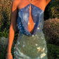 Robe de cocktail courte à paillettes bleu vert brillant NV5220