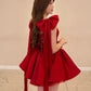 Robe de soirée courte en satin bordeaux avec bretelles et nœud papillon pour anniversaire/fête nv3081