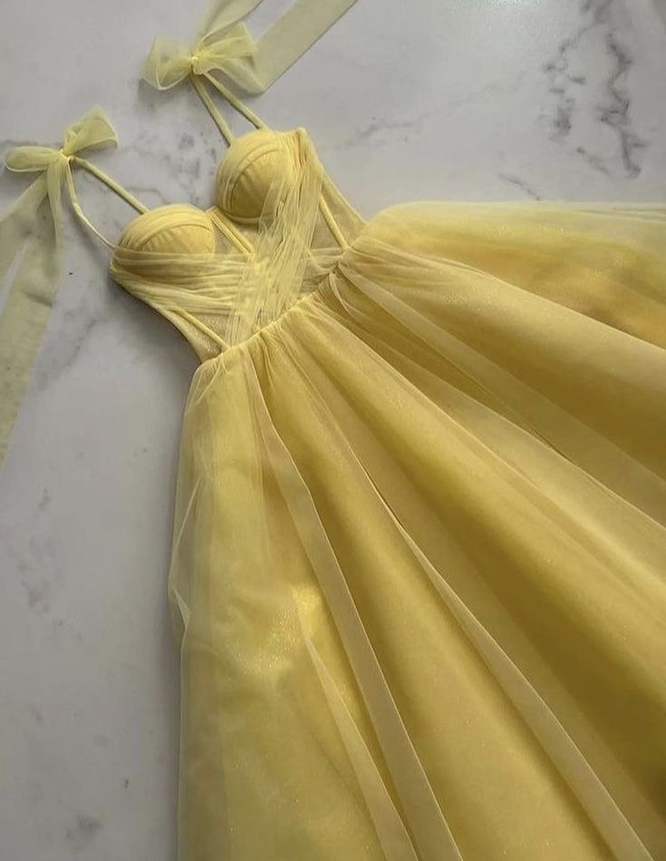 Yellow sweetheart neckline fashion cute tulle spaghetti straps long prom dress evening dress party dress homecoming dress nv3032