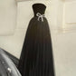 Black Bow Rhinestone Decoration A-Line Long Tulle Ball Gown Evening Dress Christmas Holiday Party Dress nv3071