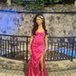 Pink Beaded Applique Maxi Dress Long Prom Gown Evening Dress nv2684