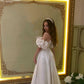 White off-the-shoulder stylish elegant puff sleeves long ball gown evening dress nv3047