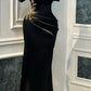 Black sweetheart neckline embroidered beaded satin long slit ball gown evening dress nv3098