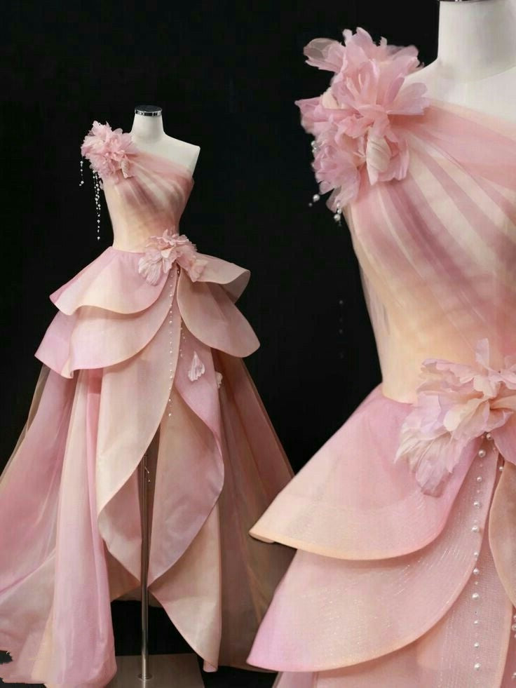 Pink Pretty Fashion Elegant Exquisite Beaded Flower Fairy Off-the-shoulder Satin Long Tulle Floor-length Ball Gown Sequined Evening Dress nv3821