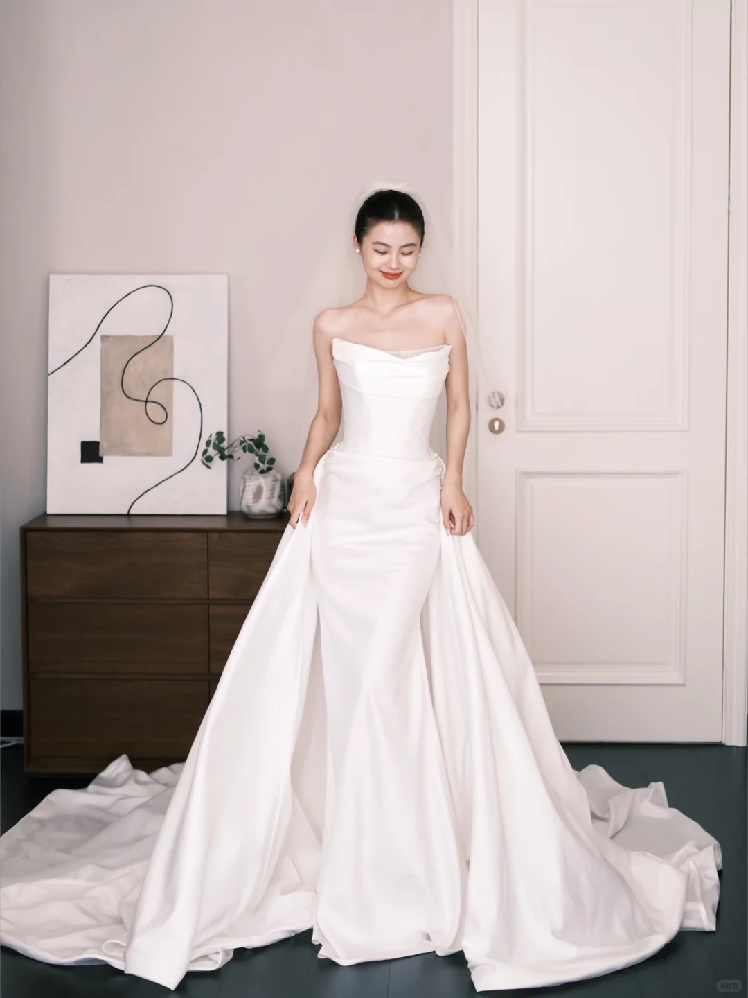 Detachable Train Mermaid Wedding Dress Strapless Satin Bridal Gown  NV7256