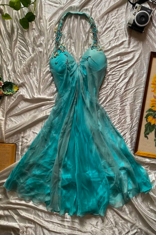 NiceVestidos--Blue Delicate Beaded Short Chiffon Homecoming Dress NV5712