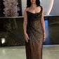 Brown Shiny Sequin Maxi Dress Long Ball Gown Evening Dress nv2668