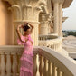 Pink Sweet Fashion Short Sleeve Ruffle Long Elegant Chiffon Ball Gown Evening Dress nv3303