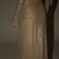 Champagner-gold/graues, mit Pailletten besetztes, langes, schulterfreies Ballkleid mit langen Ärmeln, Partykleid NV5295