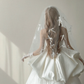 White Halter A Line Wedding Gown Deep V Satin 3D Flower Ruffle Lace Bridal Dress  NV7148