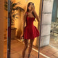 Burgunderrotes Minikleid mit eckigem Ausschnitt, sexy Partykleid mit hoher Taille, Homecoming-Kleid, Ballkleid nv2088