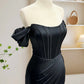 Robe de soirée longue noire en satin à épaules dénudées et style sirène nv1609