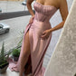 sheath trumpet strapless ruched satin long prom evening dress with slit nv1610