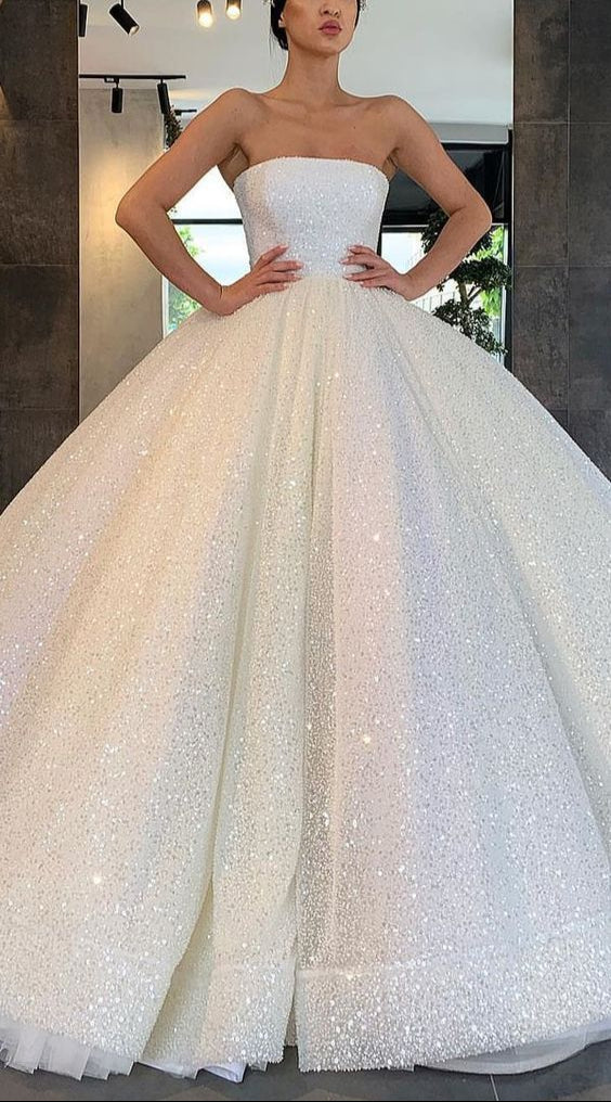 Glitzerndes trägerloses Ballkleid Brautkleider Glitzerndes Brautkleid nv387