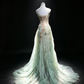 Mint Green Strapless Long Mermaid Formal Gown Hand Beaded Draped Tulle Evening Dress  NV6956