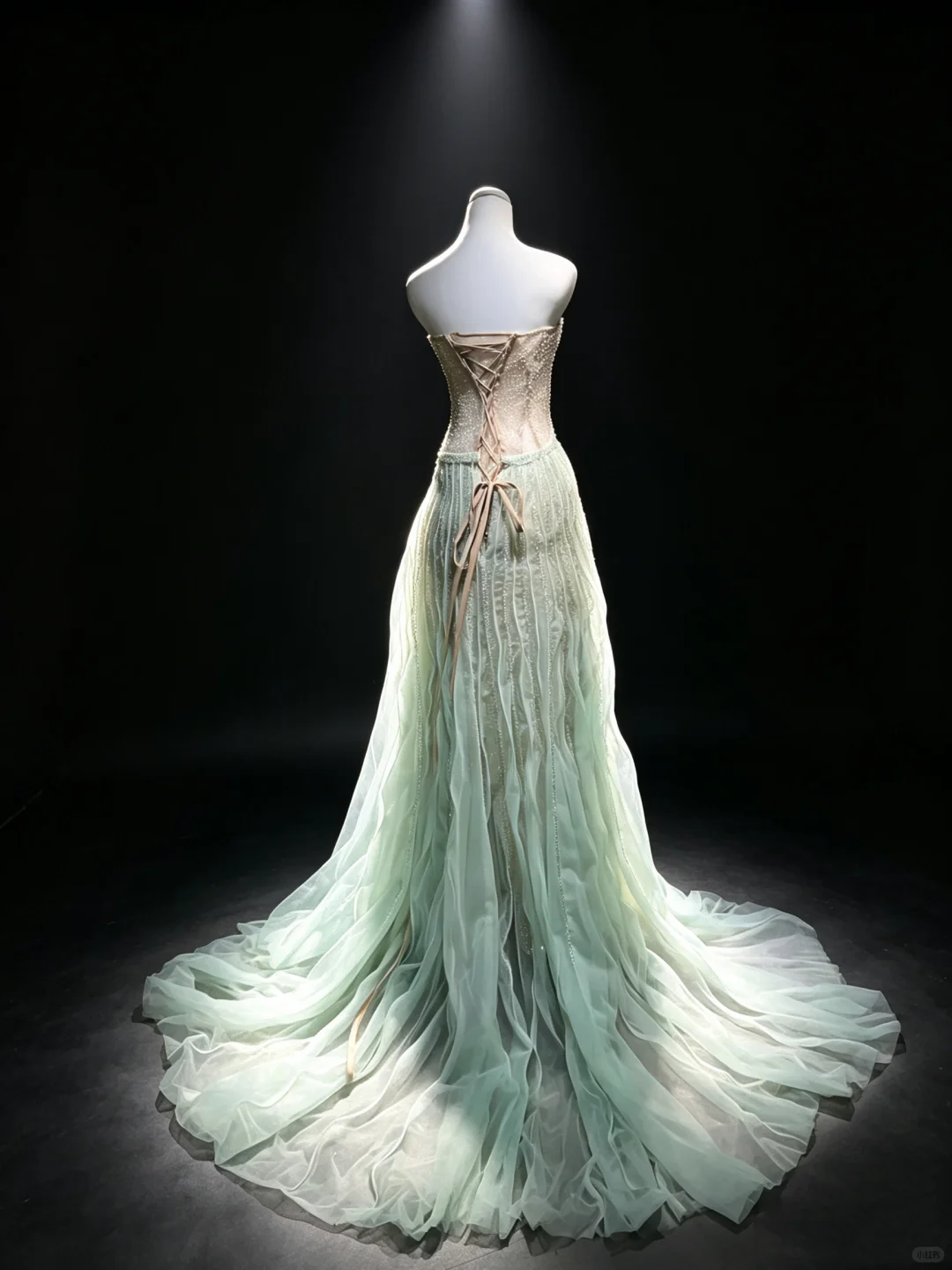 Mint Green Strapless Long Mermaid Formal Gown Hand Beaded Draped Tulle Evening Dress  NV6956