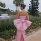 Pink Satin Strapless Bow Long Ball Gown Evening Dress nv2738